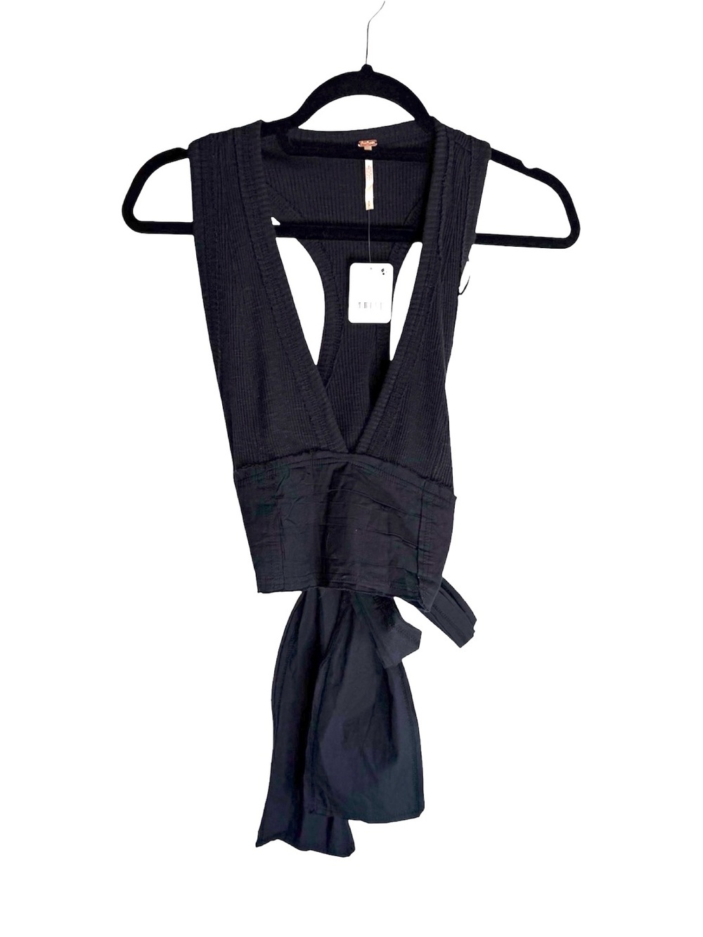 Free People Black Tie Around Top Size Small NWT